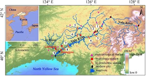 Map of the Yalu River basin. The total water discharge of the Yalu ...