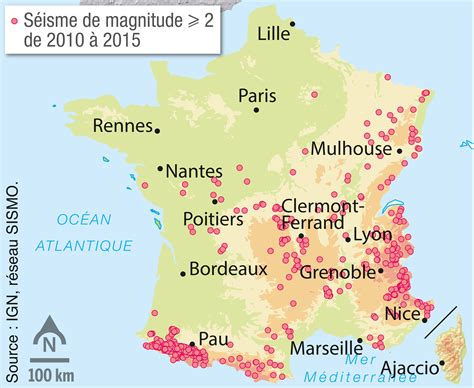 La Répartition Des Séismes De Magnitudeu00 U00 Et Plus En France Entre