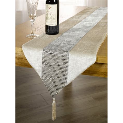 Colored Table Runnertablecloth With Diamante Strip And Tassels 7