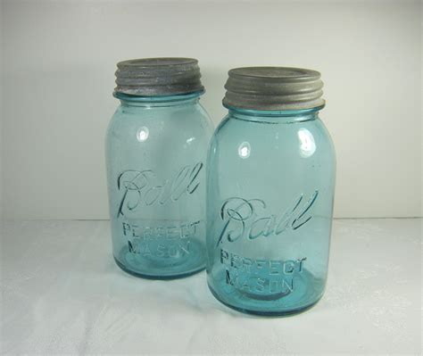 Vintage Blue Ball Canning Jar Antique 1920s Zinc Lid Perfect
