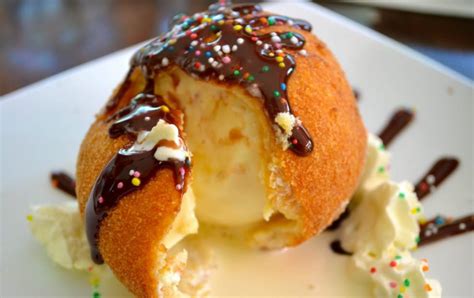 In short, fried ice cream with honey is cold inside and warm externally. 15 Foods That Are So Bad They're Good