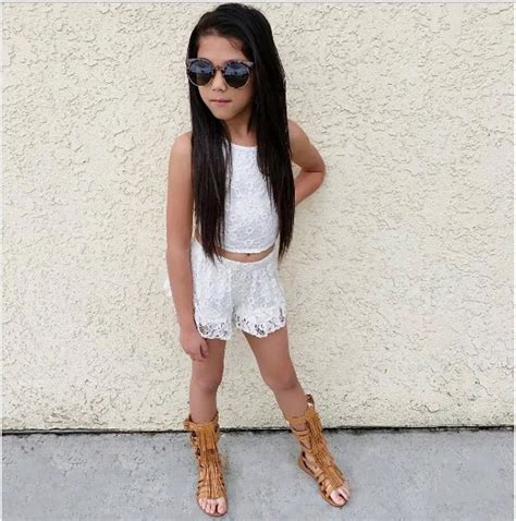 White Toddler Kids Girls Lace Crochet Blouse Crop Tops Shorts Outfits