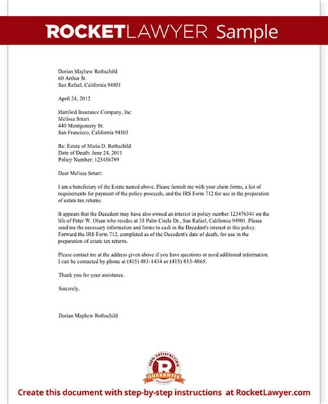 Life Insurance Proceeds Letter Template With Sample