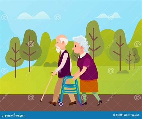 Elderly People In Park Seniors Outdoor Vector Stock Vector