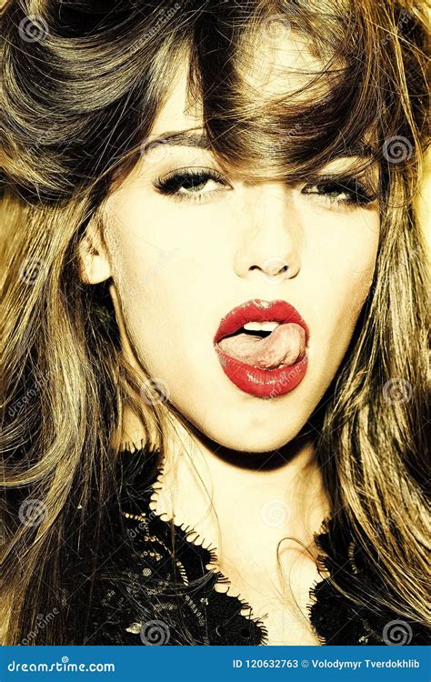Fashion Model Young Girl Licking Lips Stock Image Image Of Face