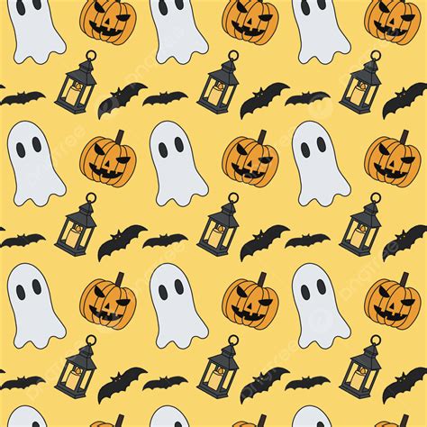 Cute Halloween Seamless Pattern In Hand Drawn Style Background