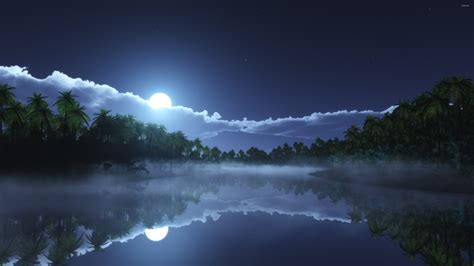 Beautiful Night Reflecting In The Clear Water Wallpaper Artistic