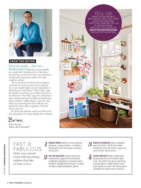 All plans include several views and a complete materials list. "Editor's Letter" from Do-It-Yourself Magazine, Fall 2018. Read it on the Texture app-unlimited ...