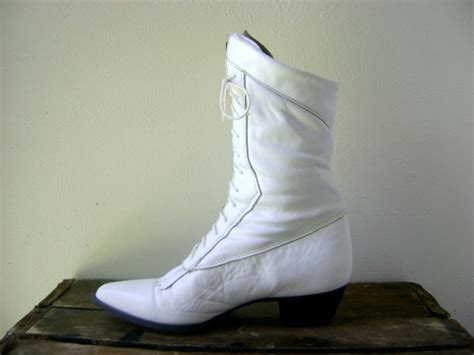 80s Tall Fringed Roper Boots Vintage Womens White Leather Lace