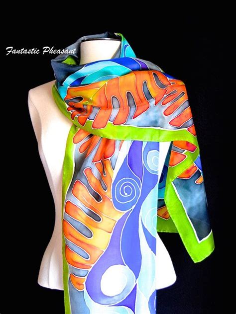 Hand Painted Silk Scarf Elegant Tropical By Fantasticpheasant Silk
