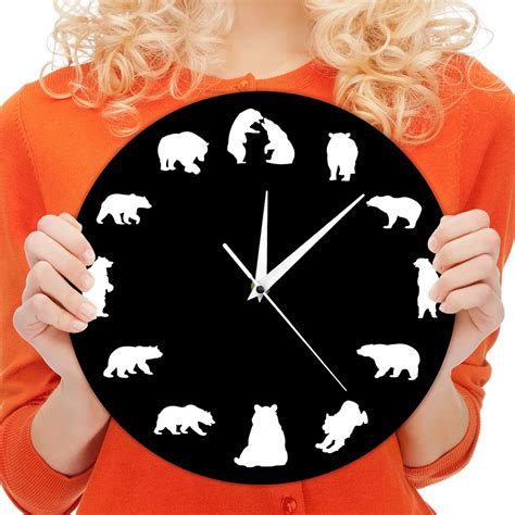 1piece Woodland Wildlife Bear Animal Wall Clock Bear Nature Time Clock