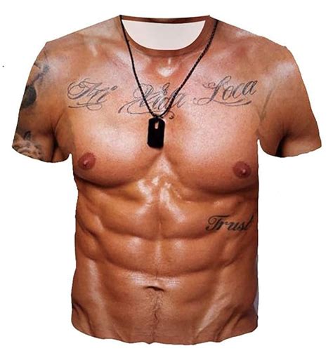 Pd Mens Funny 3d Muscle Tattoo Print Short Sleeve T Shirts Muscle Six Pack Abs T Shirt