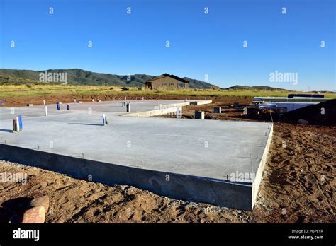 Concrete slab foundation for new house in Prescott Valley, Arizona, USA