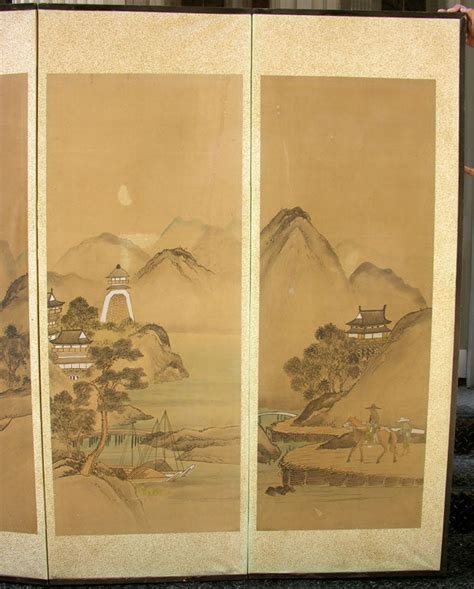 Painted Rice Paper And Wood Screen Byobu For Sale At 1stdibs Rice