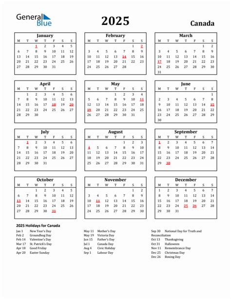 2025 Canada Calendar With Holidays