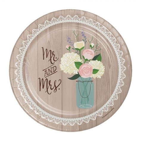 Rustic Wedding Bridal Shower Paper Plates And Napkins 16 Servings