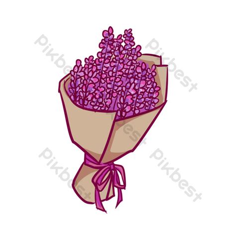 Gambar Karangan Bunga Lavender Kartun Yang Dilukis Dengan Tangan