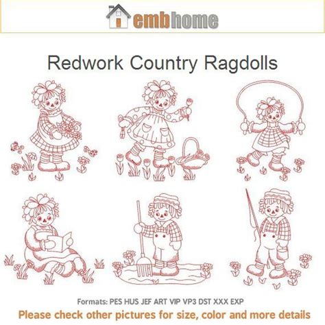 Redwork Spring Ragdolls Garden Spring Season Machine Etsy Machine