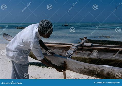 A Local Fisherman And His Boat Zanzibar Editorial Stock Photo Image