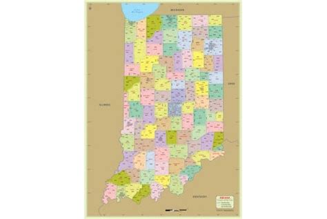 Buy Printed Indiana Zip Code Map With Counties