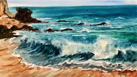 Seascape Waves Watercolor Painting Watercolor Painting Step By Step