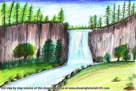 Lovely drawing of the market place! Beautiful Waterfall Colored Pencils - Drawing Beautiful ...