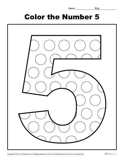 Color The Number 5 Preschool Number Worksheet