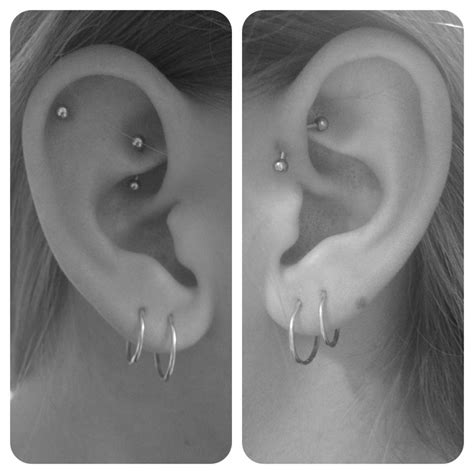 Two Pictures Of The Same Ear With Different Piercings