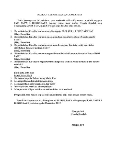 Naskah Pelantikan Anggota Pmr Pdf