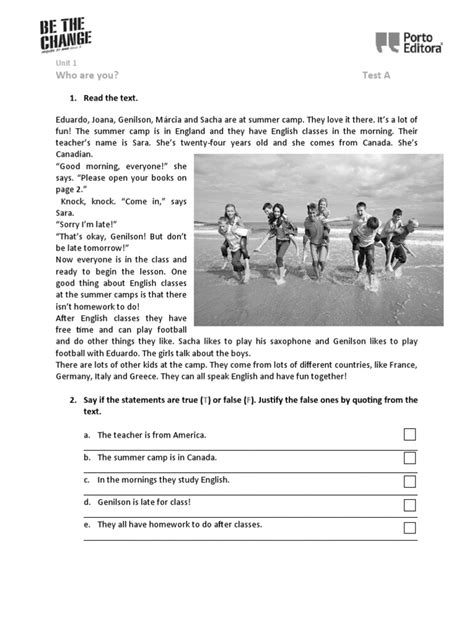Who Are You Test A 1 Read The Text Pdf