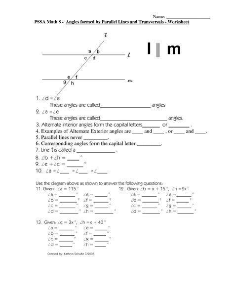11 Best Images Of Lines And Transversal Angles Worksheet Angle Parallel