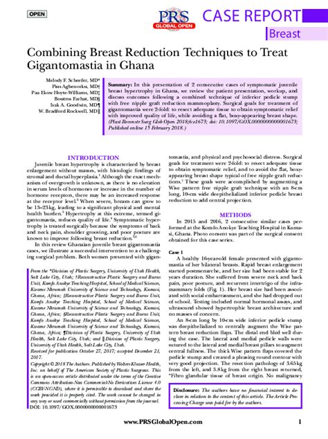 pdf combining breast reduction techniques to treat gigantomastia in ghana pius agbenorku