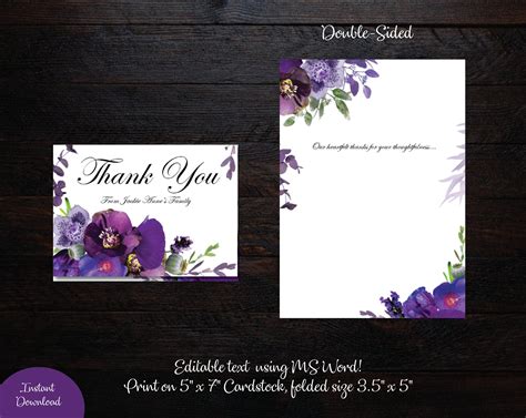 Tent Funeral Thank You Card Folded Size 35 X 5 Memorial Etsy