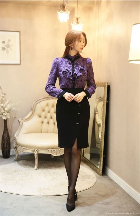Floral Brushed Lace Black Trim Ruffle Blouse Black Trim Ruffle Blouse Korean Women