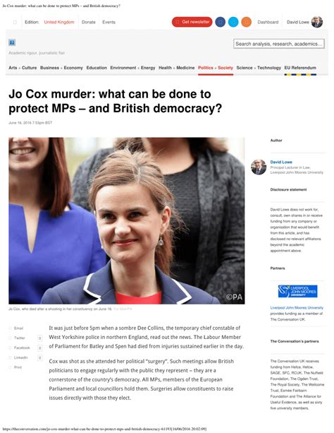 Pdf Jo Cox Murder What Can Be Done To Protect Mps And British Democracy
