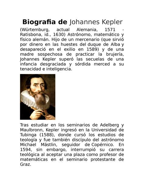 Biografia De Johannes Kepler Biografia De Johannes Kepler Würtemburg