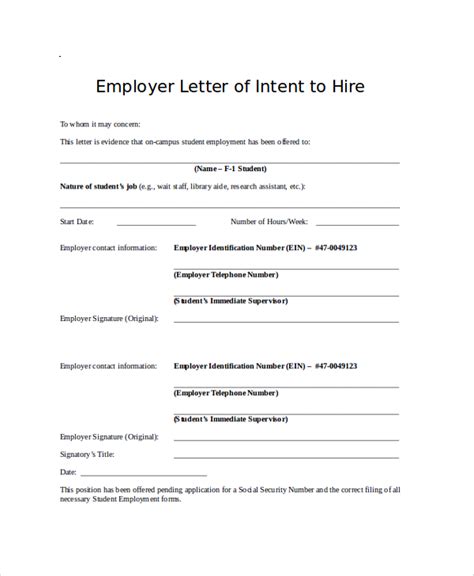 Employment Letter Of Intent To Hire Sample About
