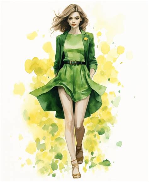 Premium Ai Image A Drawing Of A Woman In A Green Dress And Jacket