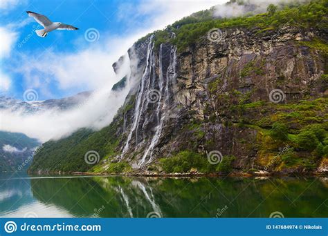 Waterfall In Geiranger Fjord Norway Royalty Free Stock Photo