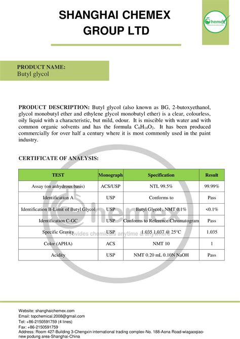 Glycols are a broad class of chemicals and they are not created equal. Butyl glycol - Shanghai Chemex Group Ltd.