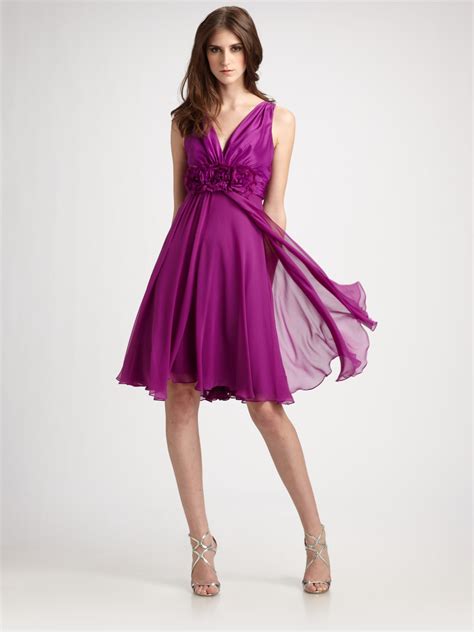 Teri Jon Rosette Silk Cocktail Dress In Purple Magenta Lyst