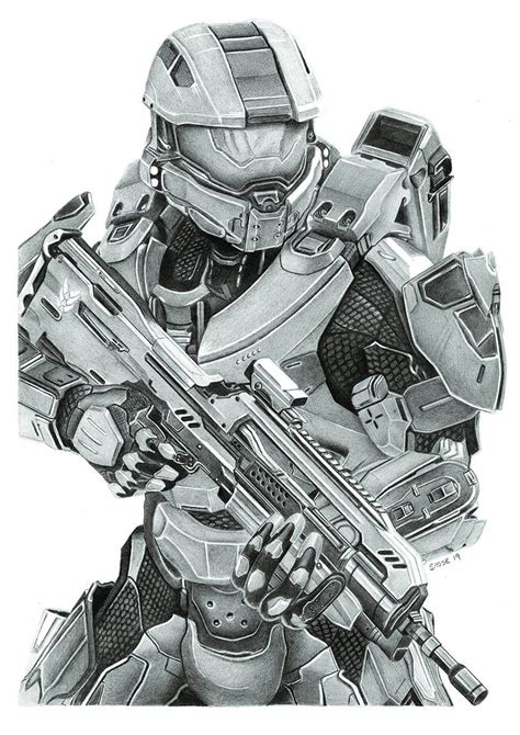 Halo 4 Masterchief A3 Print Off Original Pencil Drawing Etsy