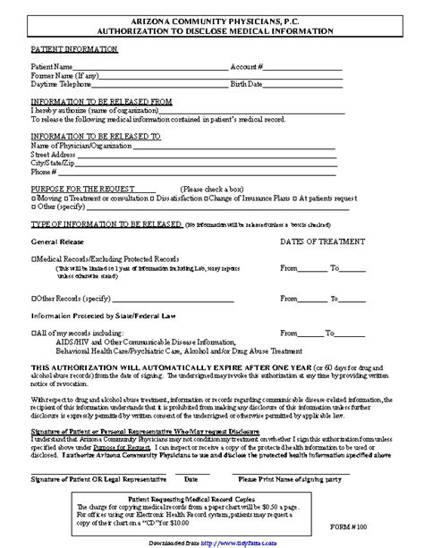 Arizona Medical Records Release Form 2 Pdfsimpli