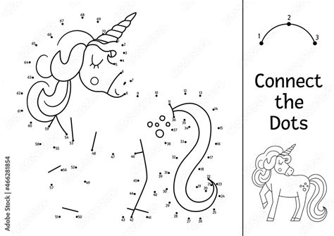 Vector Dot To Dot And Color Activity With Cute Unicorn Magic Kingdom