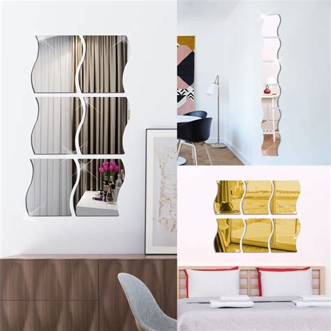 Tsv Self Adhesive Mirror Square Mirror Wall Stickers Three Dimensionalwavetree Acrylic Wall