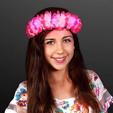 Pink Led Hawaiian Lei Floral Headband Light Up Flower Crown Check