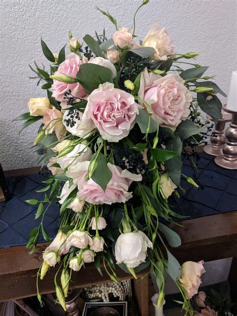 Beautiful Pink Mondial Roses In A Cascading Bridal Bouquet