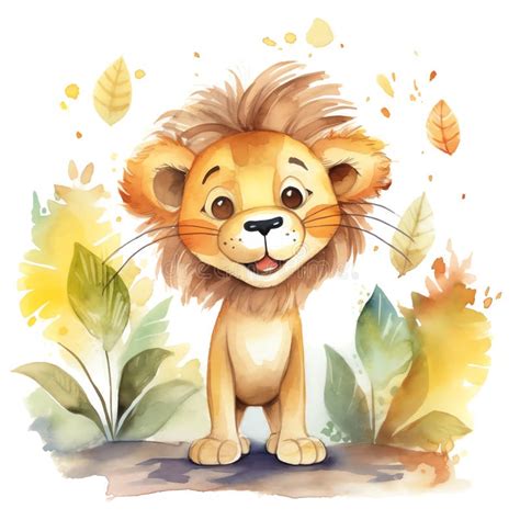 Safari Lion Watercolor Illustration Safari Animals Clipart Stock
