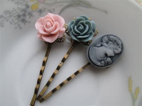 Vintage Inspired Cameo Hair Pin Set With Victorian Pink And Etsy