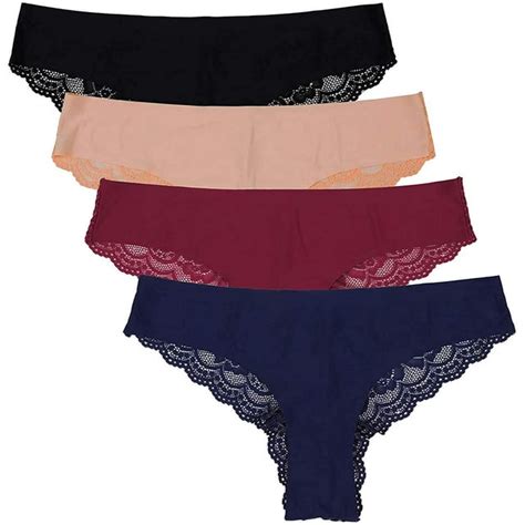 Charmo Womens Lace Trim Tanga Panties Nylon Bikini Thongs Underwear 4